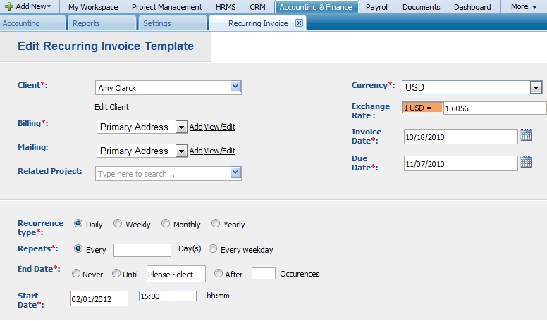 Edit Recurring Invoice Template