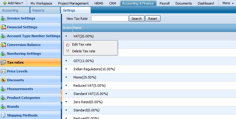 Tax Rates Action List