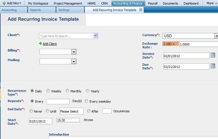 Add Recurring Invoice Template