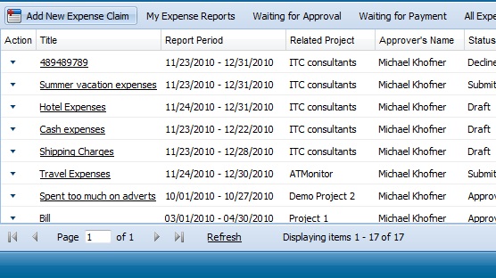 Add New Expense/Report Claims