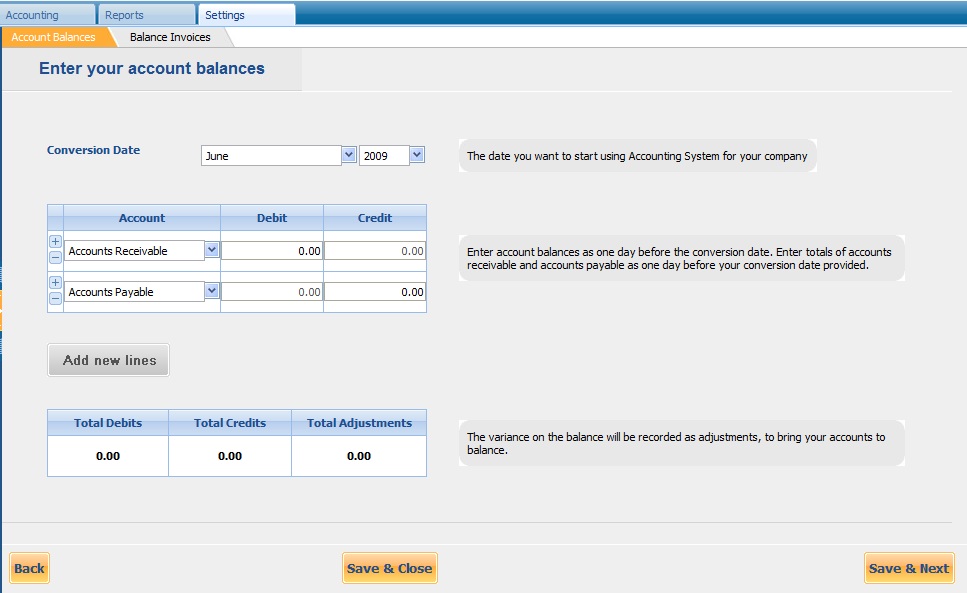 Account Balances Settings