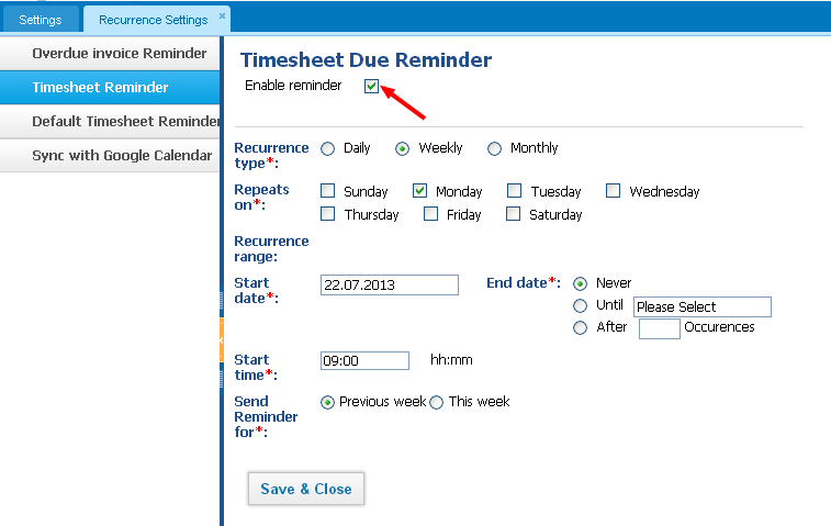 Timesheet Reminder