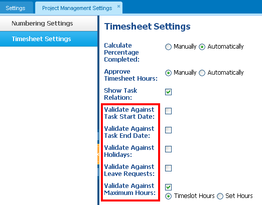 Timesheet Settings