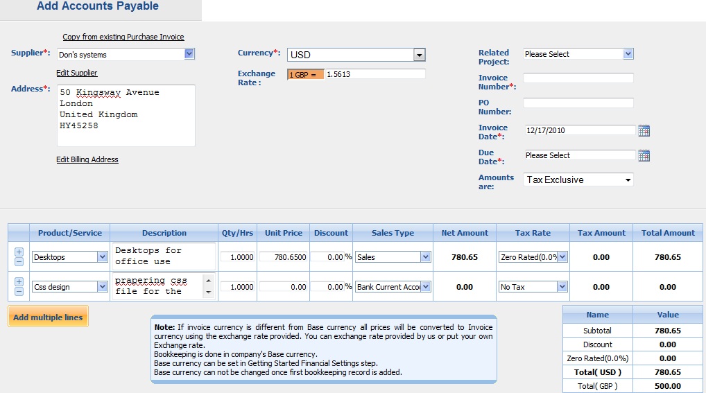 Add Accounts Payable