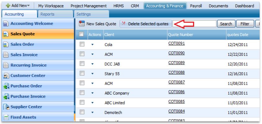 Sales quotes Delete