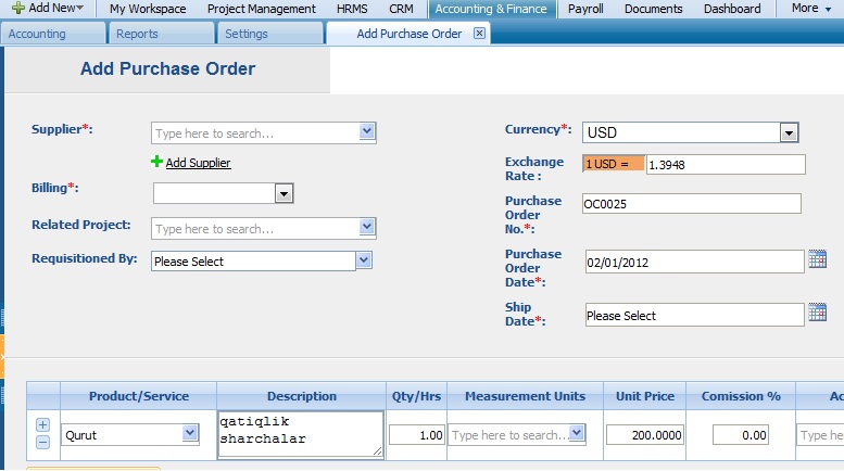 Add Purchase Order