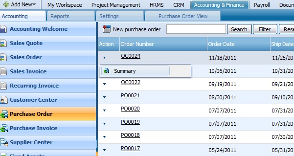 Purchase Order Summary