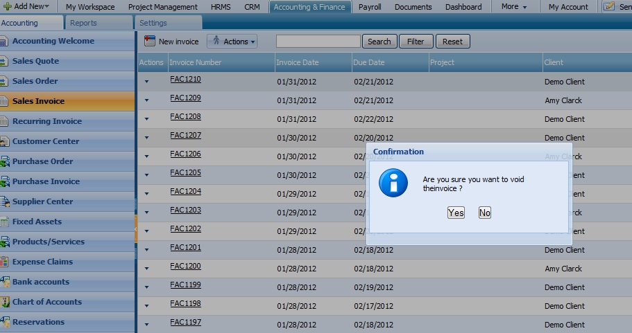 Confirmtion Void invoice