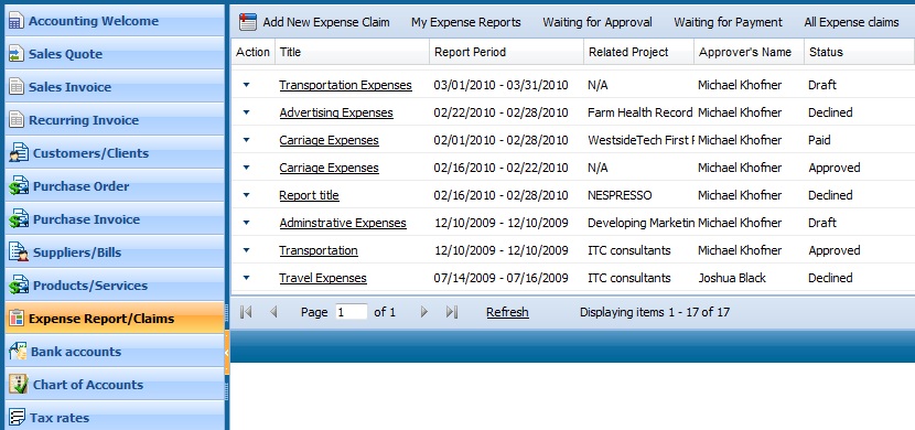Expense/Report Claims