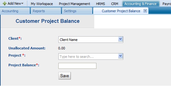 Add Customer Project Balance