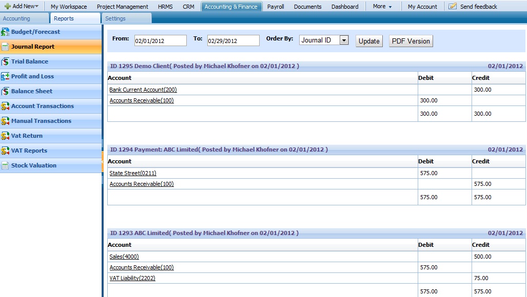 Journal Reports