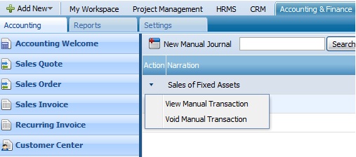 Manual Journal Action List