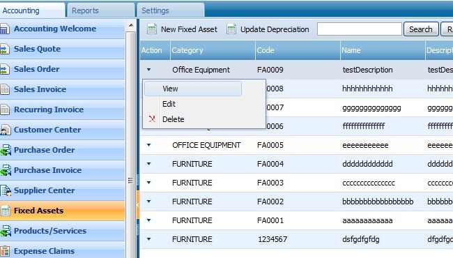 Fixed Asset Action List