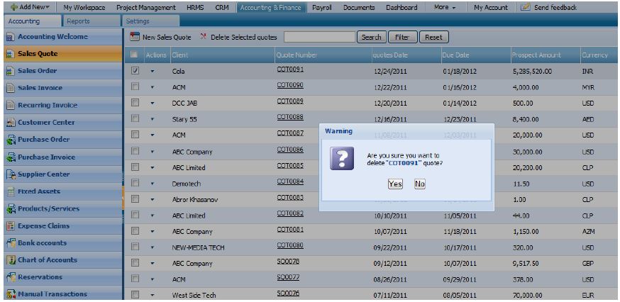 Sales quotes Delete: Yes or NO